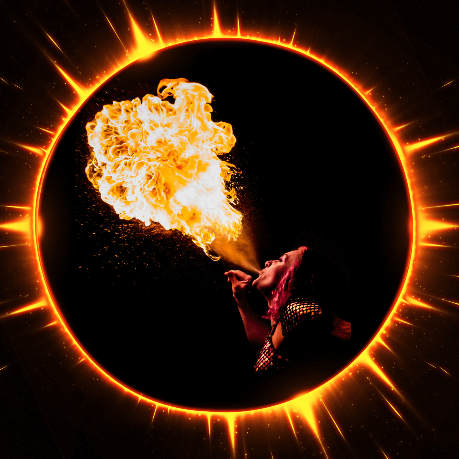 Fire performer in action